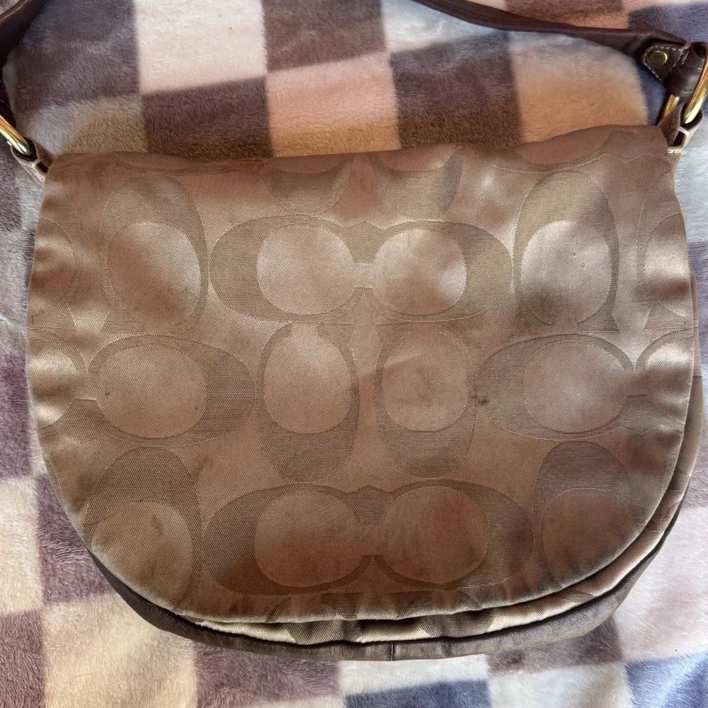 Coach 13641 Ali Y2K Khaki Signature Sateen Bronze Leather RARE Shoulder Hobo Bag